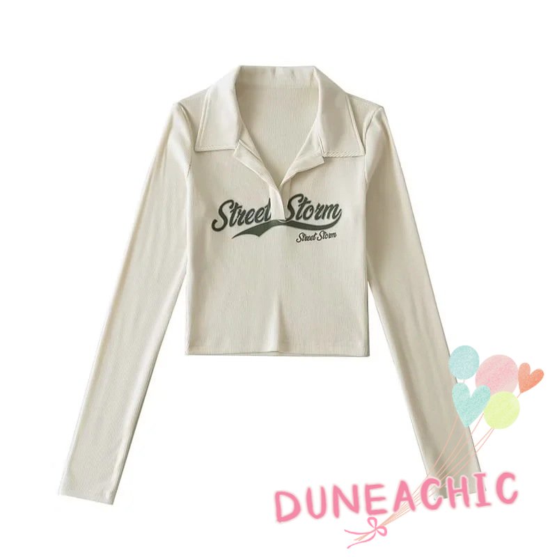 DUNEA Áo Sơ Mi Nữ Thêu Chữ Thời Trang