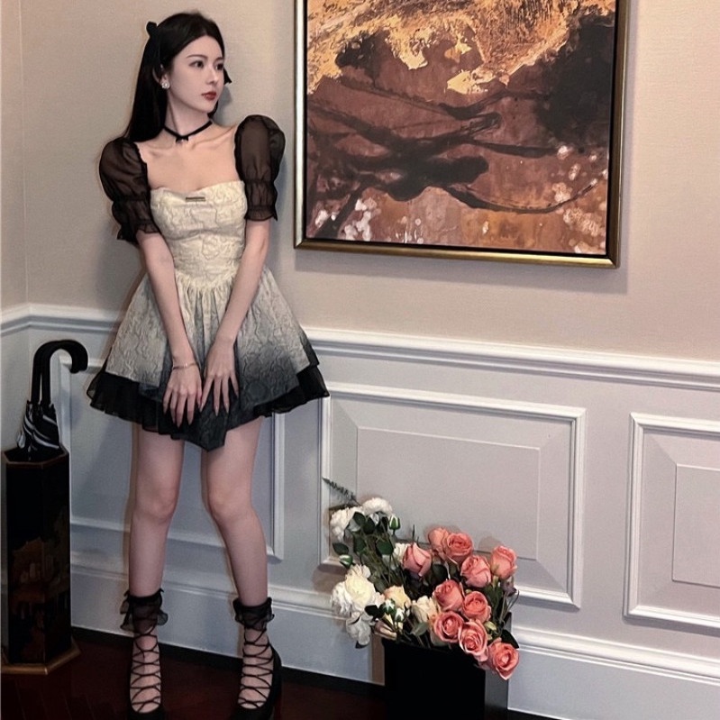 Đầm Tay Ngắn Màu Gradient Thời Trang Mùa Hè Dễ Phối Đồ Cho Nữ