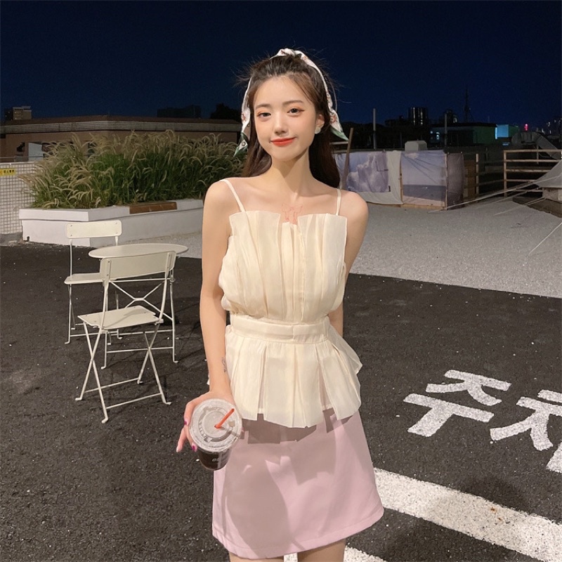 Áo hai dây nhún bèo tiểu thư