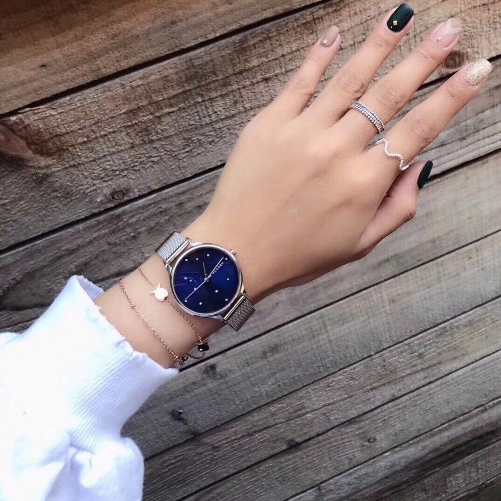 Đồng Hồ Skagen Nữ SKW2391 Dây Lưới Bạc Mặt Xanh Blue 34mm Chính Hãng