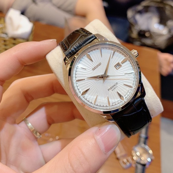Đồng hồ đeo tay Seiko nam - Khung thép không gỉ mặt kính cong chống sước kim dạ quang dây da trẻ trung sang trọng