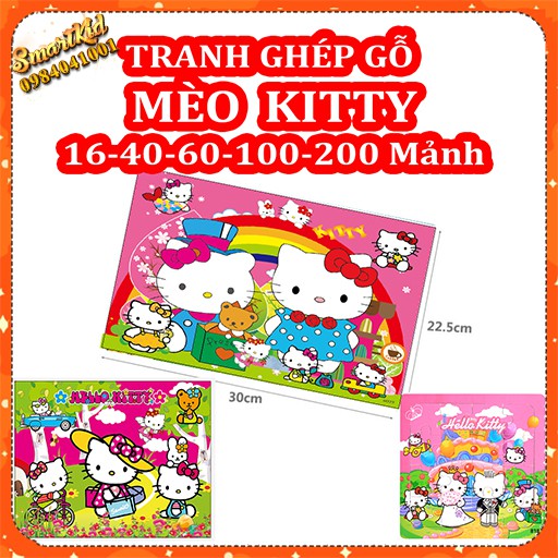 Tranh Xếp Hình Mèo Kitty 9 16 40 60 100 200 Mảnh Bằng Gỗ Ghép Hình