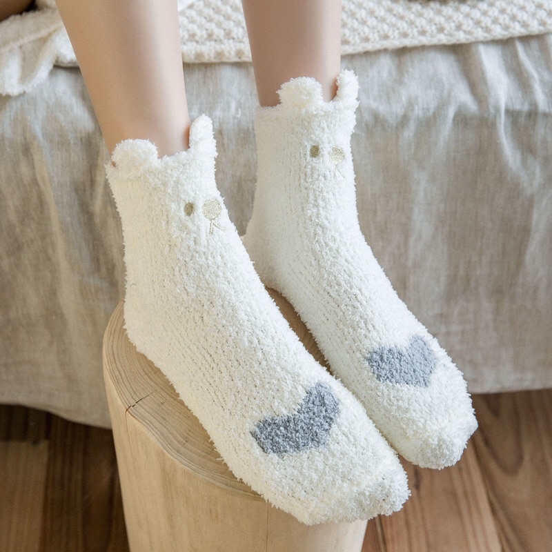 Tất Vớ Bông Lông Xù Màu Pastel Siêu Xinh Giữ Ấm Cho Mùa Đông