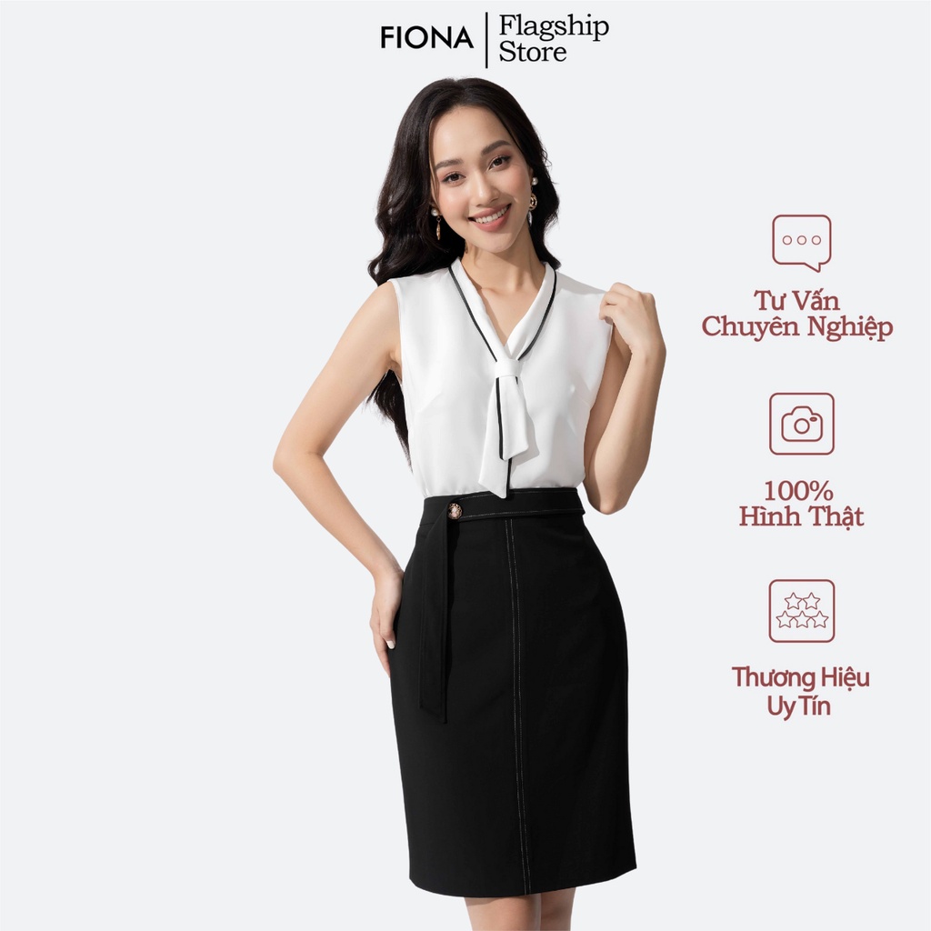 Áo sơ mi sát nách cổ buộc dây thêu Ziczac FIONA mã F550029
