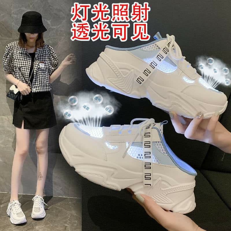 Giày thể thao nữ độn đế, thoáng khí hở gót dạng sục