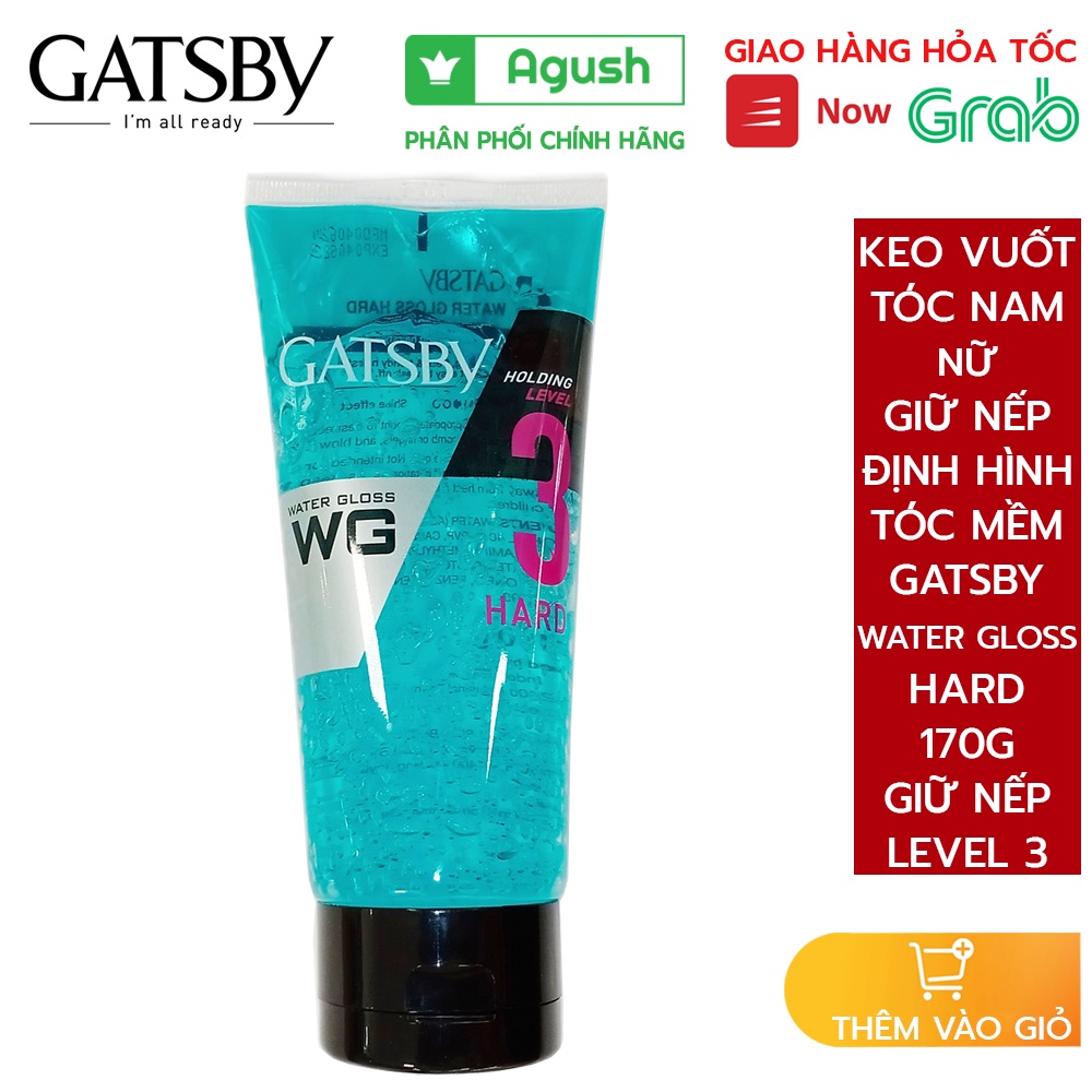 Keo vuốt tóc nam nữ giữ nếp định hình tóc mềm Gatsby Hair Gel Water Gloss Hard chai 170g cố định tạo nếp thơm chính hãng