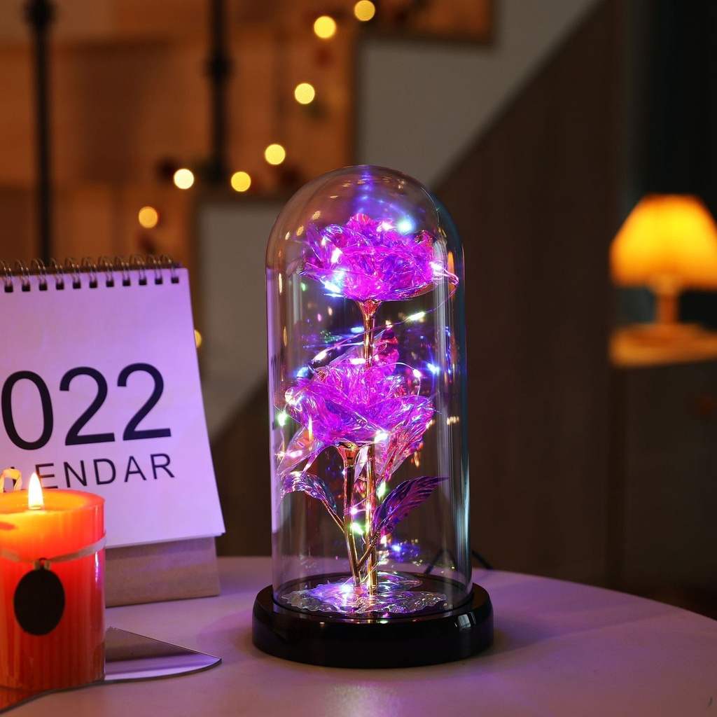 Đèn LED hoa hồng trong lồng kính trang trí cực đỉnh - Qùa tặng người yêu ý nghĩa nè