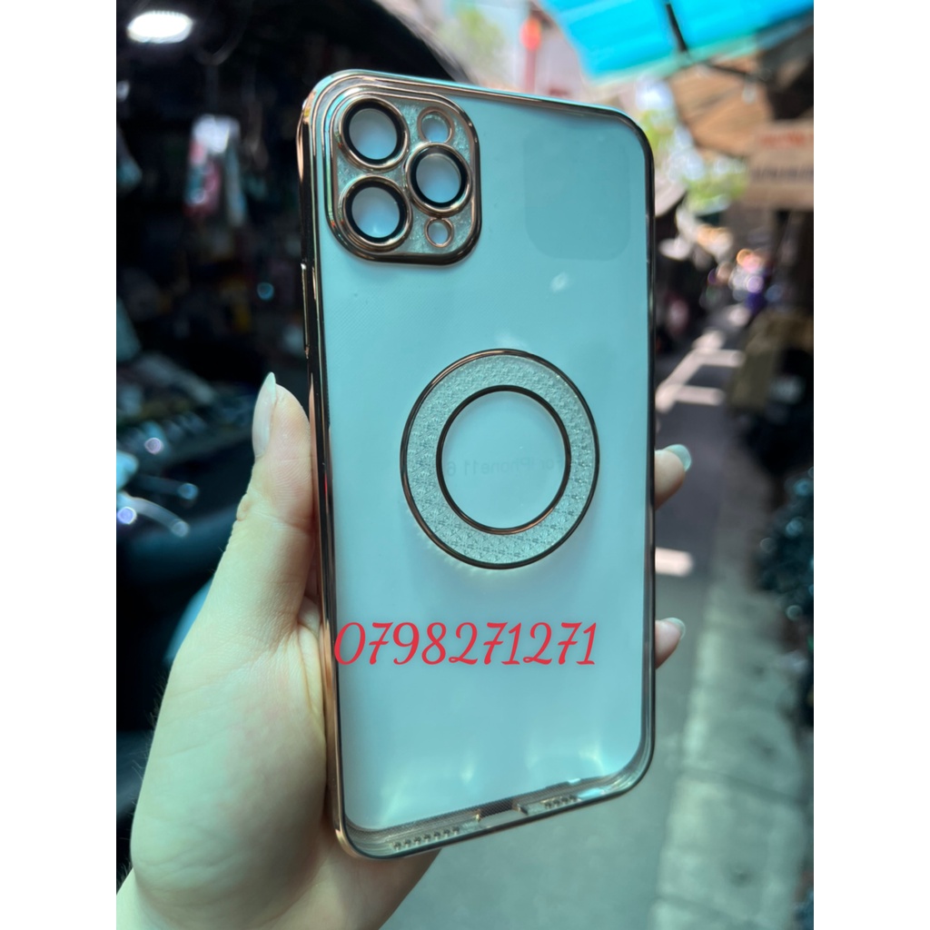 Ốp lưng dẻo trong viền vuông màu CÓ LỚP KÍNH bảo vệ Camera iPhone 11 12 13 pro max đính đá chìm