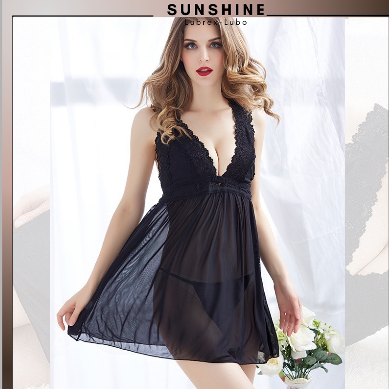 Váy ngủ bigsize sexy gợi cảm 2 dây xuyên thấu SUNSHINE LUBREXLUBO-HB1115