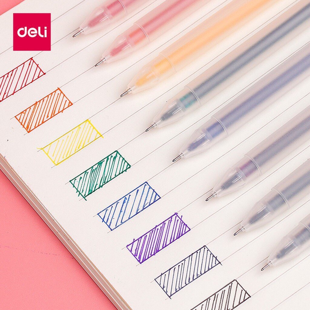 Bút mực gel Deli A119 nhiều màu có nắp đậy, đầu bút 0.5mm dùng để trang trí sổ, viết Bullet journal.