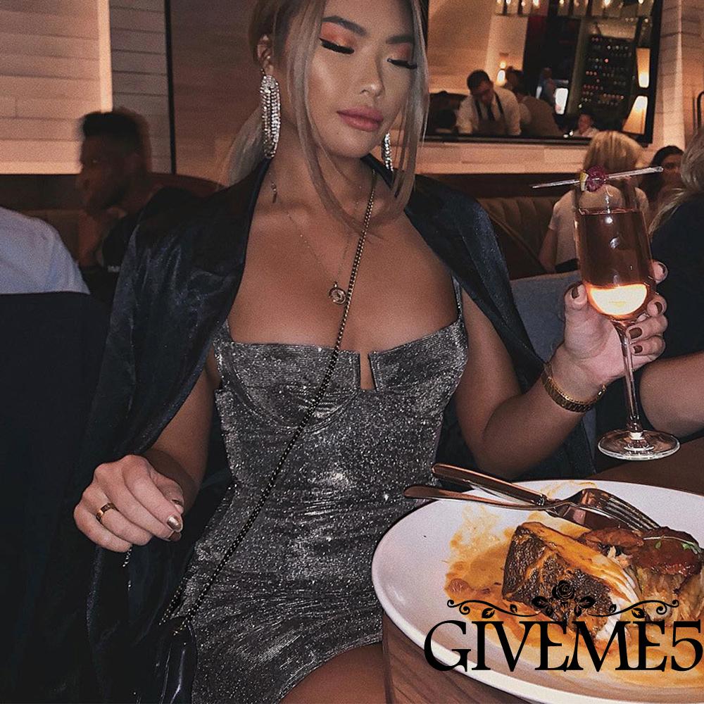 Đầm Hai Dây Đính Kim Sa Lấp Lánh Gợi Cảm Cho Nữ