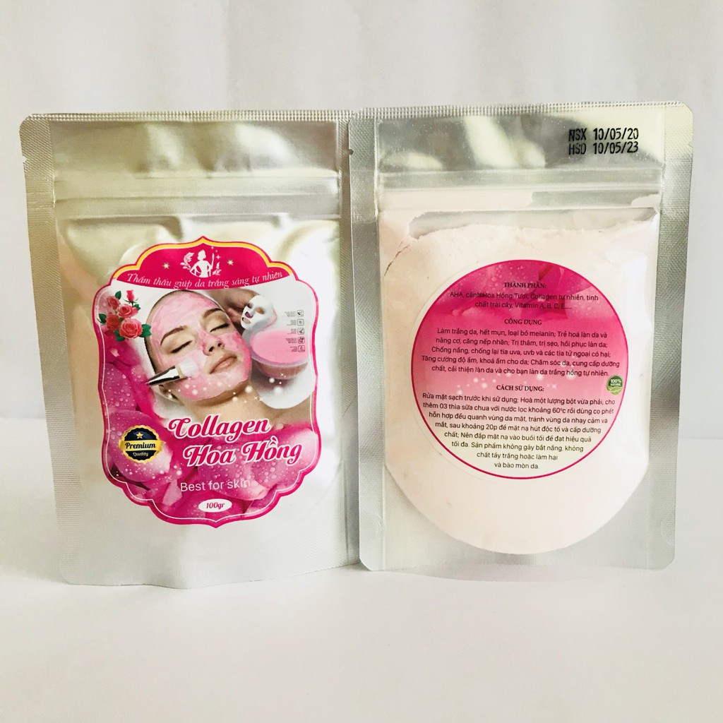 Bột đắp mặt nạ collagen tươi hoa hồng 100g, ngăn chặn quá trình lão hoá của da, giảm nhăn giúp da đẹp dạng ngời - MCH