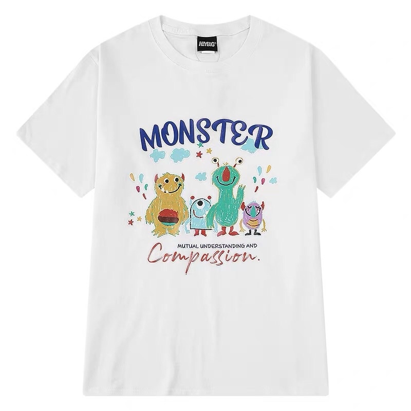 ([FREESHIP](CÓ SẴN)HÀNG CHÍNH HÃNG áo thun NELLYHEYBIG unisex tay lỡ, áo thun dáng rộng hoạ tiết dòng chữ MONSTER .