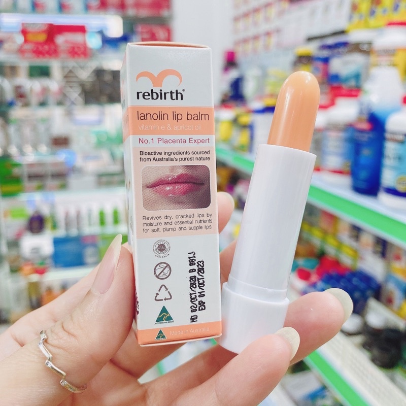 Thỏi son dưỡng môi nhau thai cừu Rebirth lip balm Úc làm mềm môi chống khô nẻ chống nắng