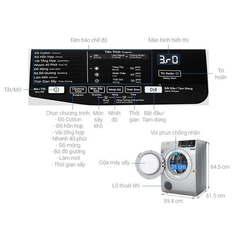 Máy Sấy Electrolux 8 kg EDS805KQSA