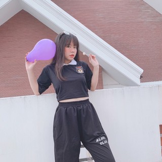 Áo Thun CROPTOP Thiêu Ngực Cổ Bẻ