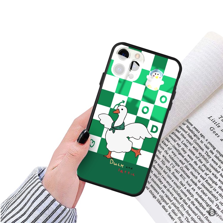 Ốp iphone kính cường lực Vịt trắng nền xanh cho 11/11pro/11promax/xsmax/xr/x/7plus/6/7/8/plus/12 pro max/13 pro max-k360