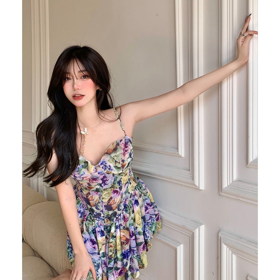 🍒🍒 Đầm 2 Dây,Váy 2 Dây Hoa Kiểu Pháp Siêu Gợi Cảm Cho Nữ🍒🍒