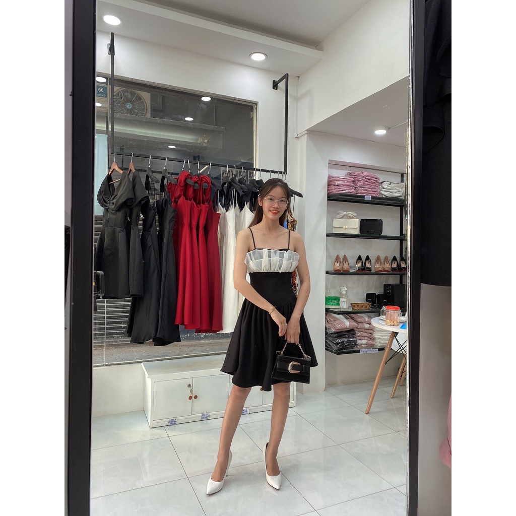 Đầm Hai Dây Tiểu Thư - Đầm hai dây tiểu thư màu đen thiết kế cao cấp Elchee Collection | BigBuy360 - bigbuy360.vn