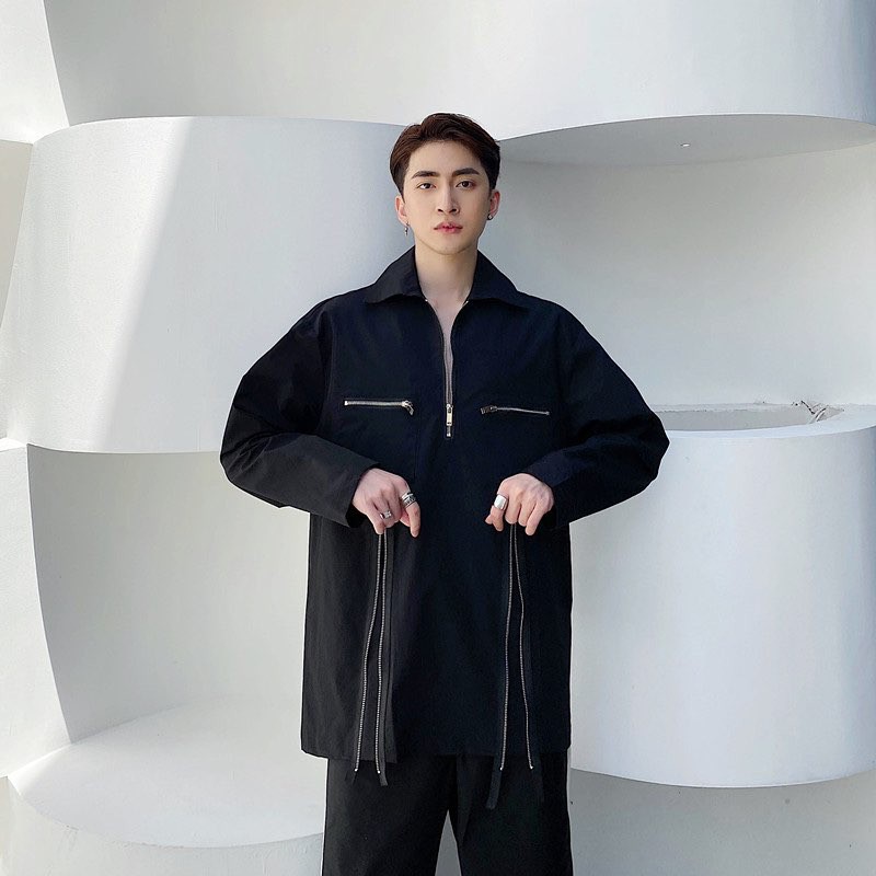 ÁO SƠ MI TRẮNG ĐEN UNISEX PHỐI DÂY KÉO MR SMILE 99 SHOP | BigBuy360 - bigbuy360.vn