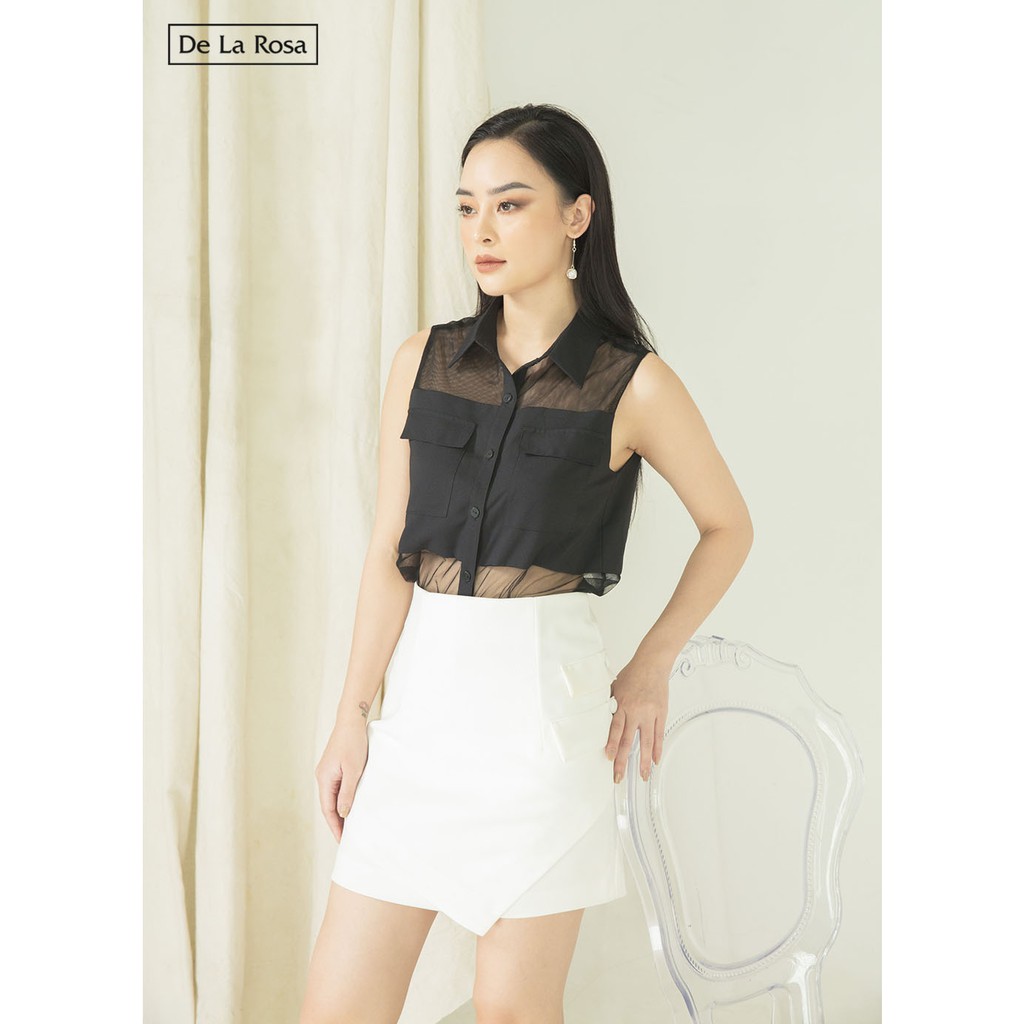 Áo sơ mi đen thiết kế phối lưới túi hộp - De La Rosa | BigBuy360 - bigbuy360.vn