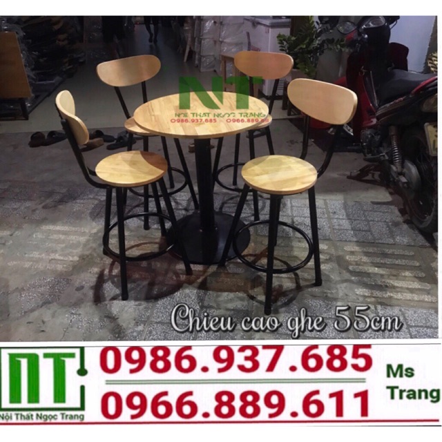 Bàn ghế khung sắt mặt gỗ cafe thanh lý