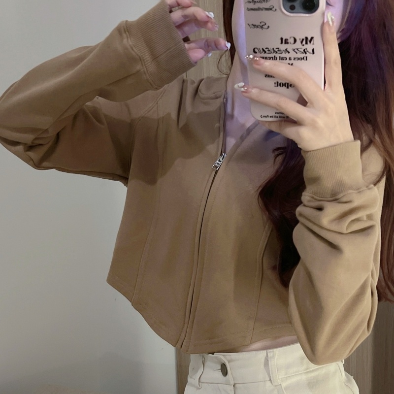 Áo hoodie ZHELIHANGFEI dáng ngắn tay dài phong cách quyến rũ thời trang cho nữ