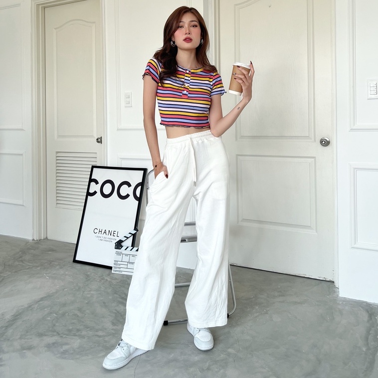 Quần ống suông nữ trơn cạp chun cotton POSIZ  đứng dáng phong cách thể thao cullotes STQ14