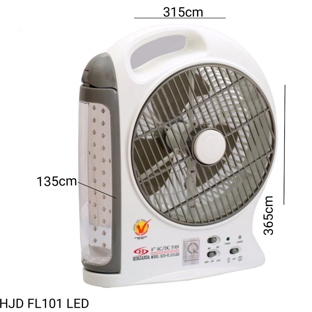 Quạt sạc tích điện AC&amp;DC Honjianda FL101 1 bình - có đèn LED