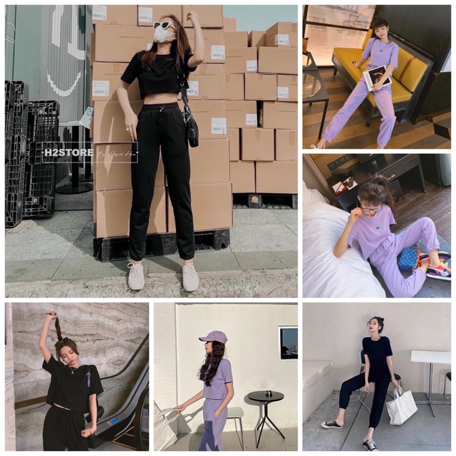 Set áo croptop quần dài bo chun thể thao cực đẹp