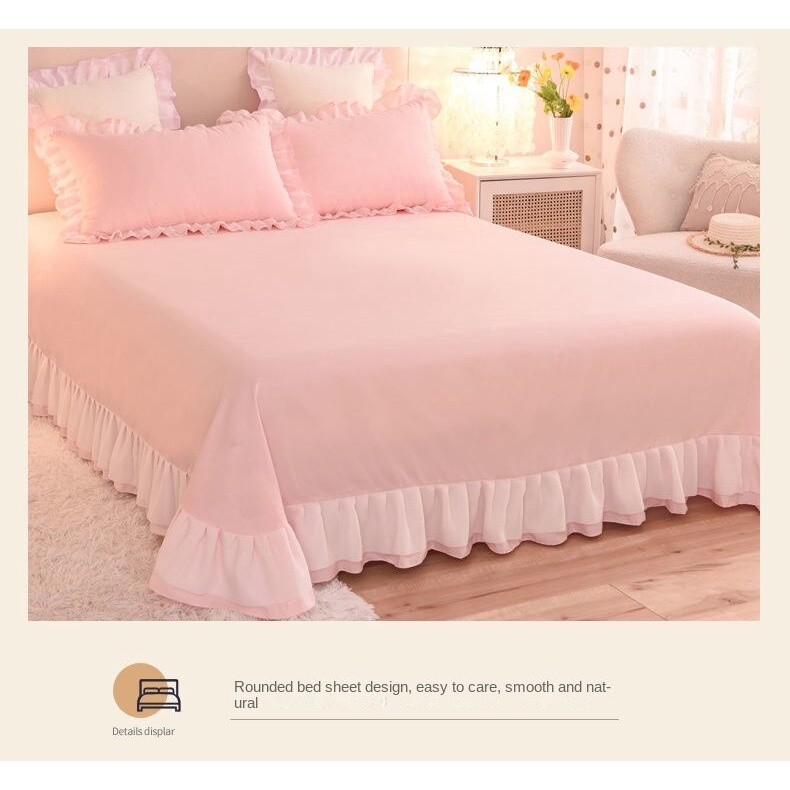 Korean Princess Style Washed Cotton Four-Piece Set Internet Hot Girlish Solid Color Floral Duvet Cover Bed Sheet Bed Skirt Bedding