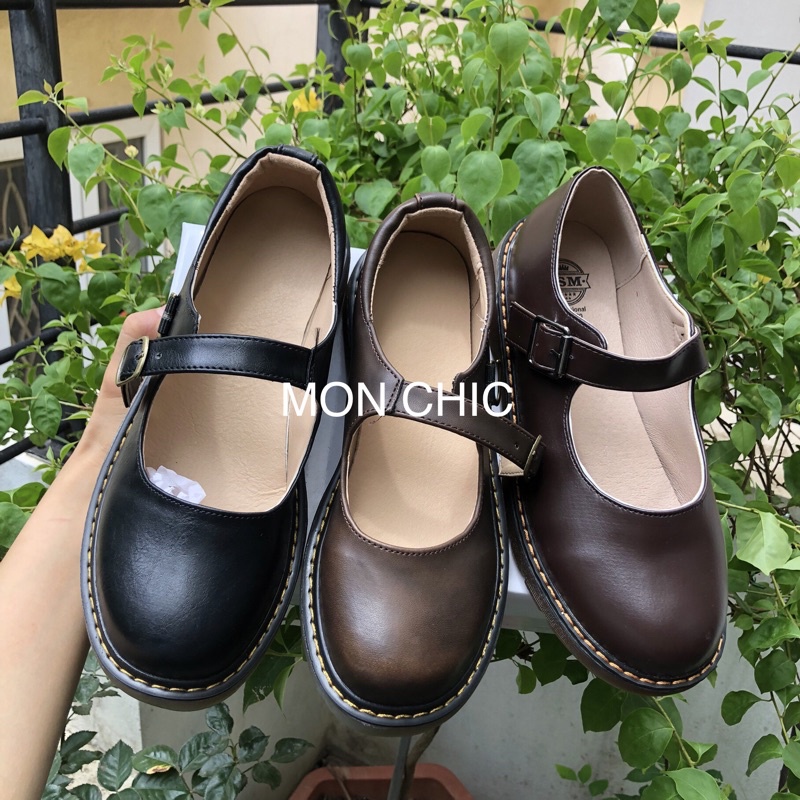 Giày Mary Jane Giày búp bê nữ sinh Giày bệt da cao cấp Giày học sinh