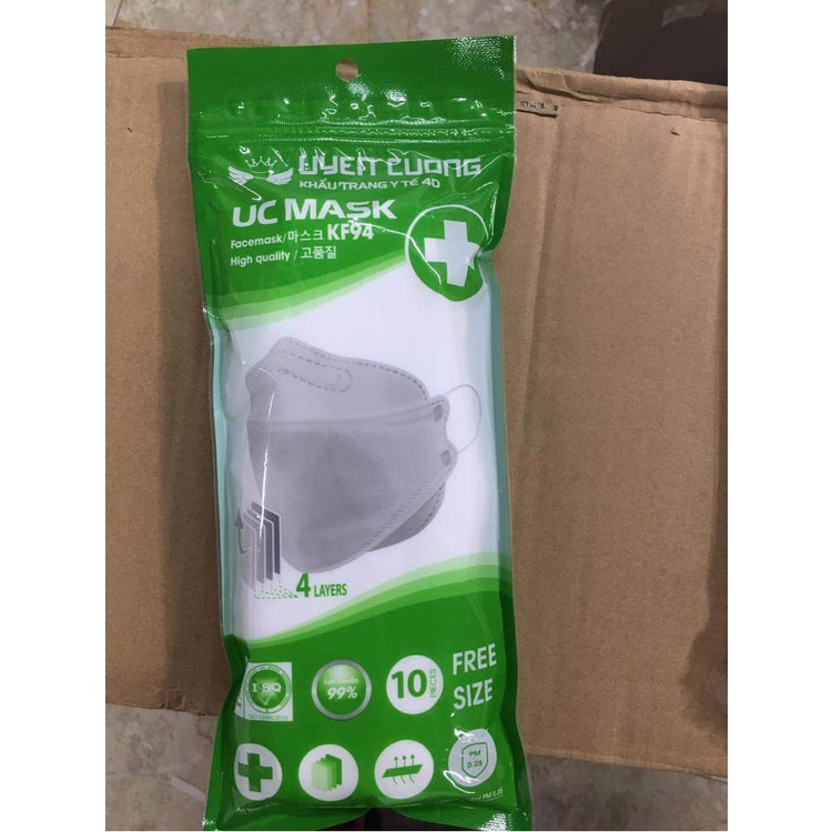 Khẩu trang Hantamin KF94 Uyen Cuong con cá loại 4 lớp thùng 300 chiếc màu trắng