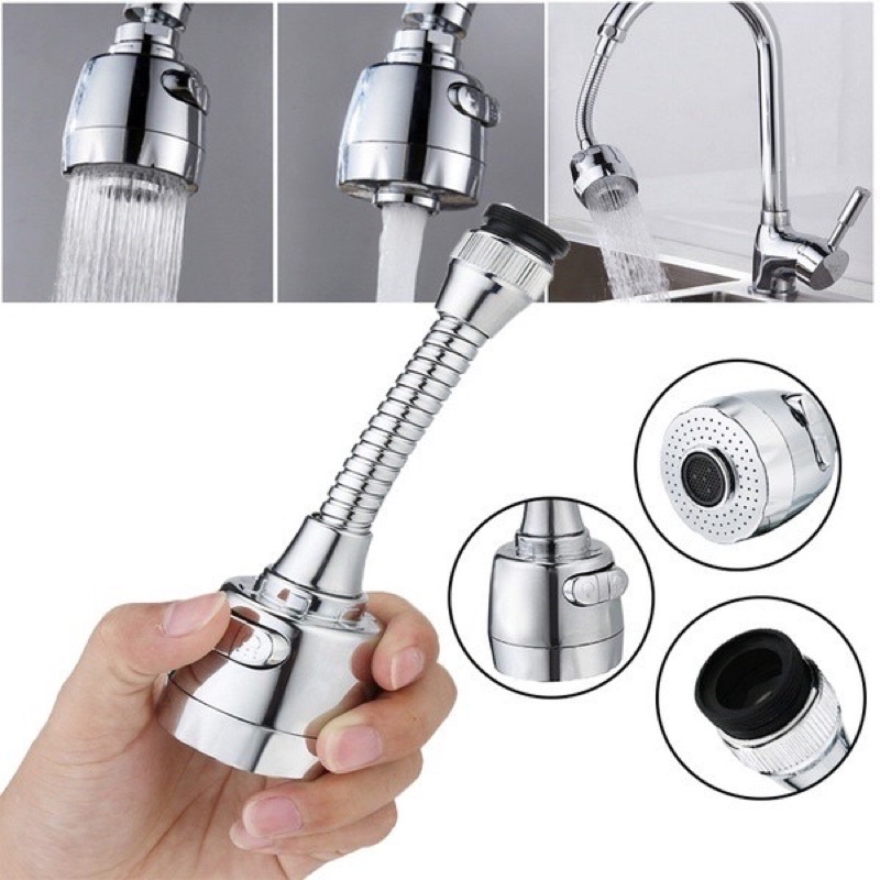 Đầu Vòi Nước Tăng Áp Bồn Rửa Có Nút Điều Chỉnh Xoay 360 - Inox không gỉ