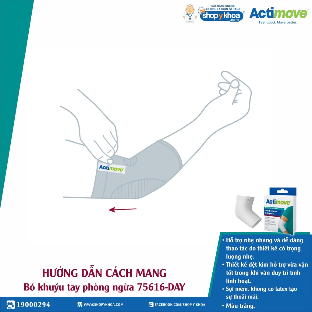 Bó Khuỷu Tay Phòng Ngừa Dạng Ống 75616-DAY, Màu Trắng [Actimove] - Nhập Khẩu Chính Hãng Châu Âu (1 Cái)