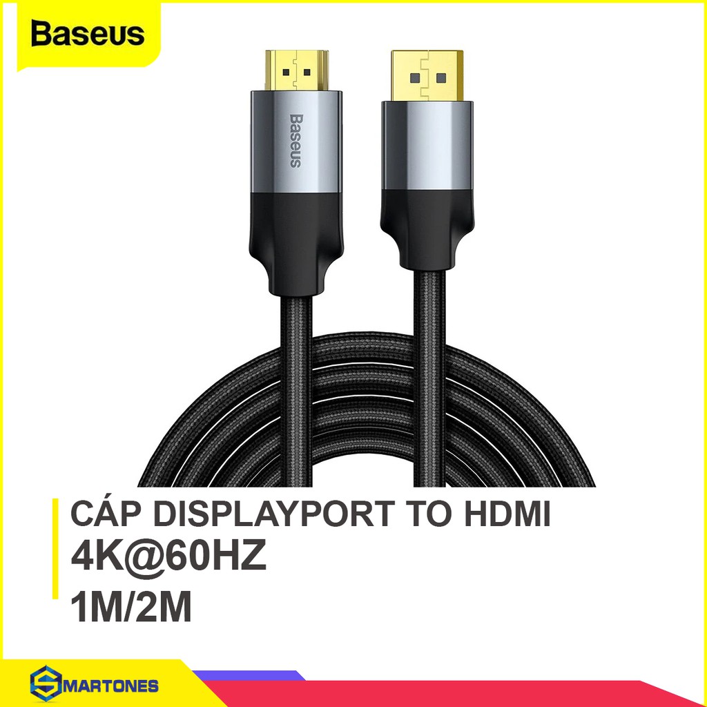 Cáp xuất hình ảnh DP sang HDMI Baseus hỗ trợ 4K 60Hz dài 1m và 2m bện nilon , đầu mạ vàng