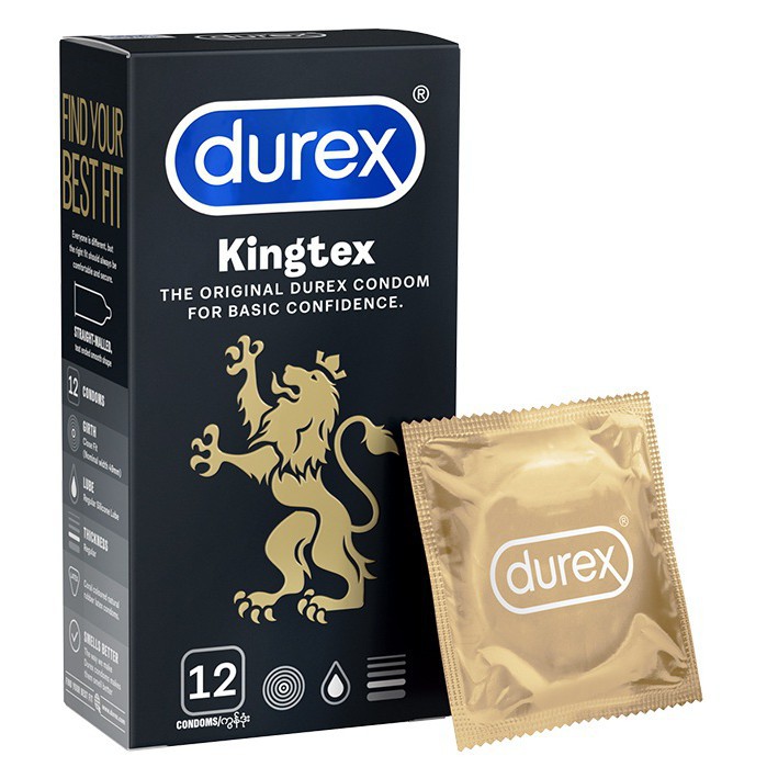[KING DUREX] Bao cao su Durex Kingtex vừa vặn với kích thước người việt (12 bao/1 hộp bcs) + tặng 3 bao