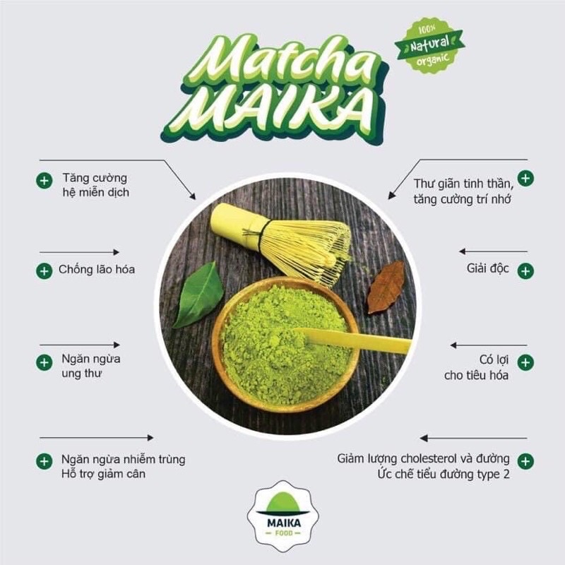 [100gr] Bột Matcha Maika Nguyên Chất - Dùng Pha Chế, Làm Bánh, Làm Đẹp. Hỗ trợ Giảm Cân. Ngăn ngừa Ung Thư, Tiểu Đường