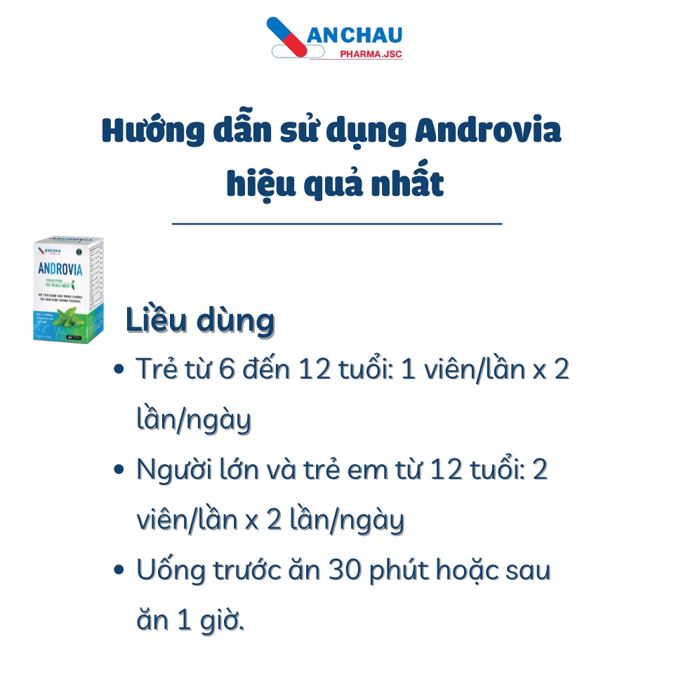 ANDROVIA viên uống xuyên tâm liên, thymomodolin giảm cảm cúm, ho, sổ mũi, sốt, tăng đề kháng