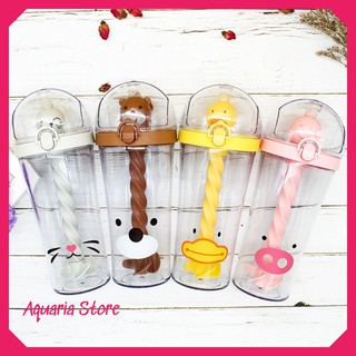 🎁  Bình Nước Nhựa Kèm Ống Hút Hình Thú Siêu Đáng Yêu 500ml 🔥Giá rẻ🔥 Freeship🔥