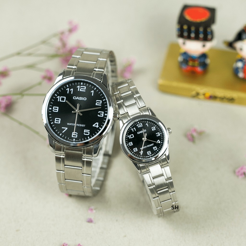 Đồng hồ đôi nam nữ dây kim loại Casio Anh Khuê MTP/LTP V001D-1B