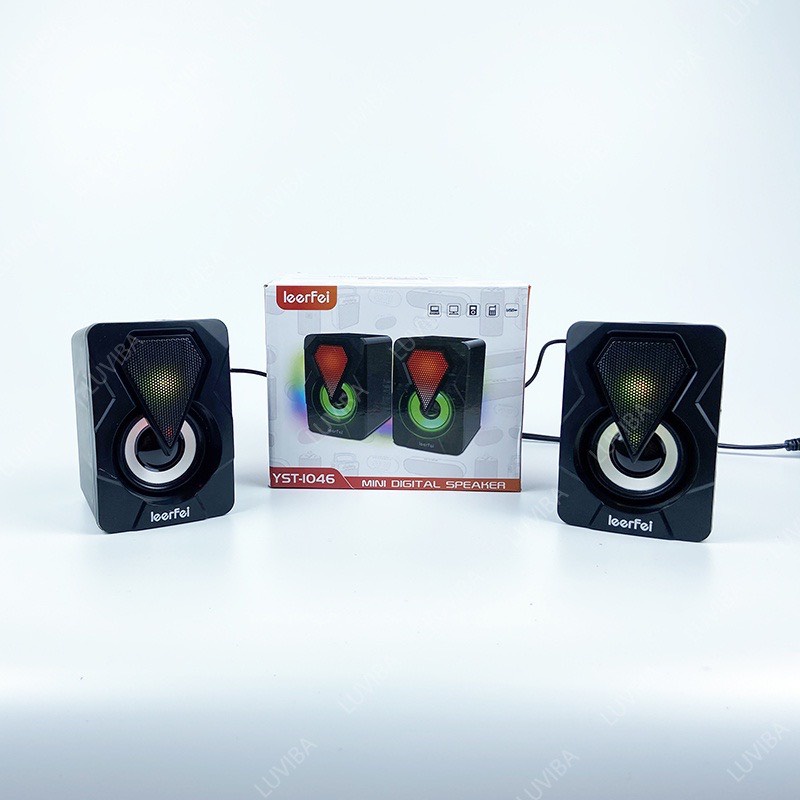 Loa vi tính máy tính mini laptop LED 7 màu E-1046/ E-1053 để bàn bass giá rẻ PUKIGO L046