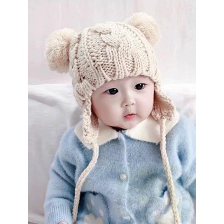 Mũ len gấu trúc kèm bịt tai cho bé