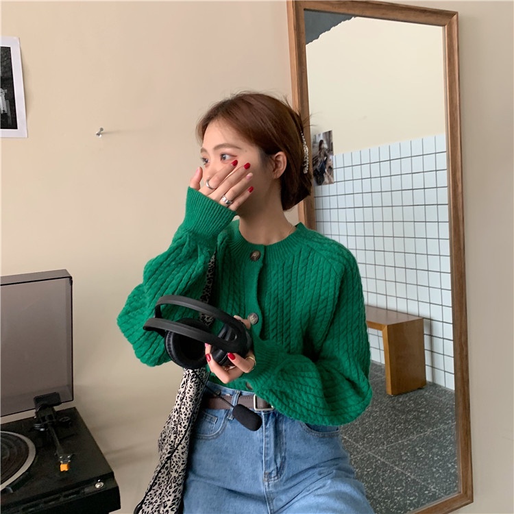 📧🌿 Áo Len Cổ Tròn Xanh Lá Phong Cách Retro Cho Nữ 🌿📧