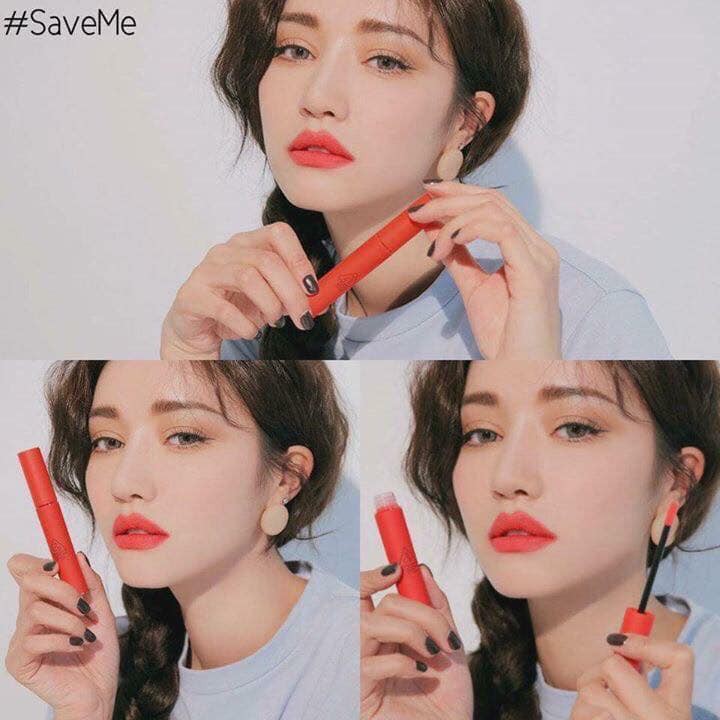 Son 3CE Velvet Lip Tint SaveMe tông màu san hô neon.