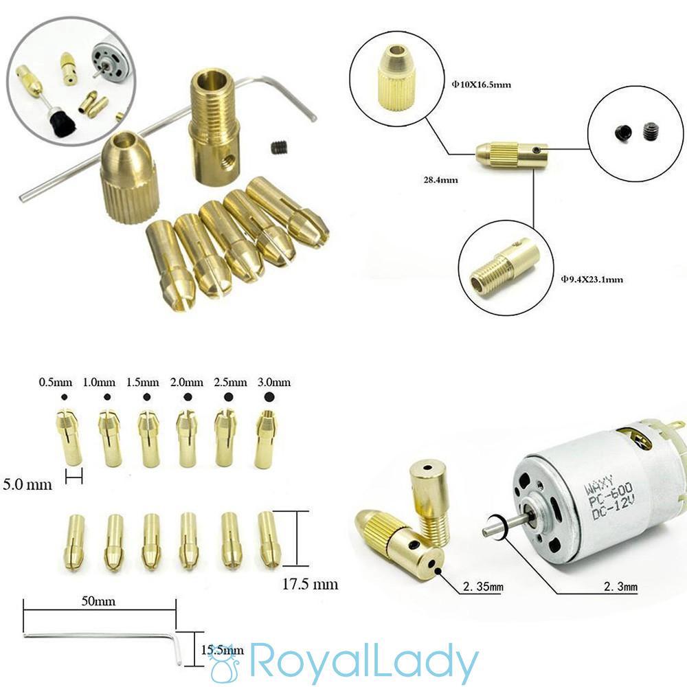 Trục 235mm có nắp, 5 đầu kẹp mũi khoan 0.5-3mm và 1 trục vặn