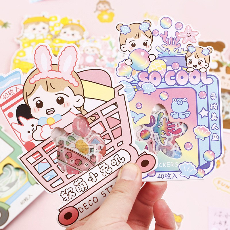 Sticker cô gái 40 tờ dán rời siêu kute nhiều màu đáng yêu - Nami