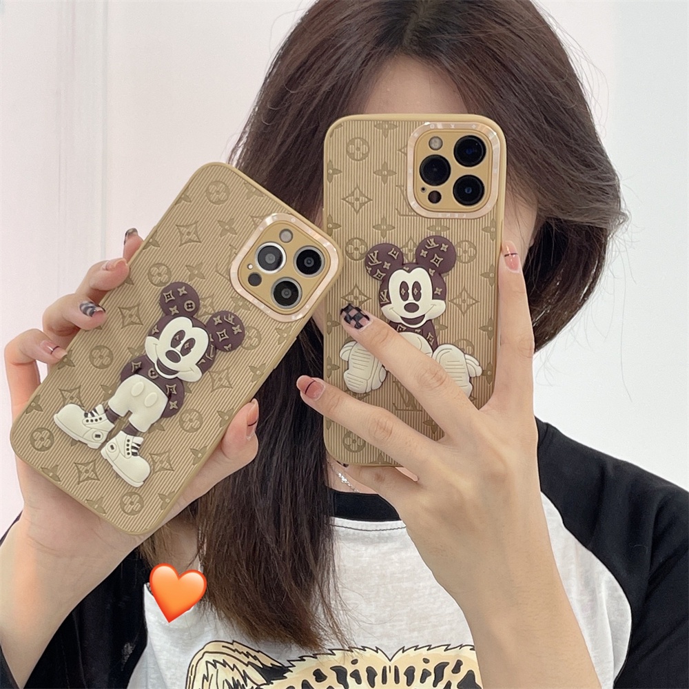 Ốp điện thoại da in hình chuột mickey bảo vệ camera thích hợp cho IPhone 12 11 Pro Max XS Max XR X 8 7 Plus