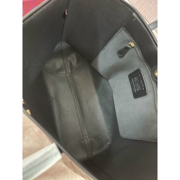Túi xách nữ Coach da thật pha canvas dáng tote, size to vừa A4, hoạ tiết ong mới nhất 2022