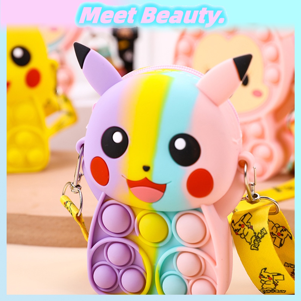 Túi Đeo Chéo Hình Pikachu / Minnie Màu Macaron Dễ Thương Cho Bé